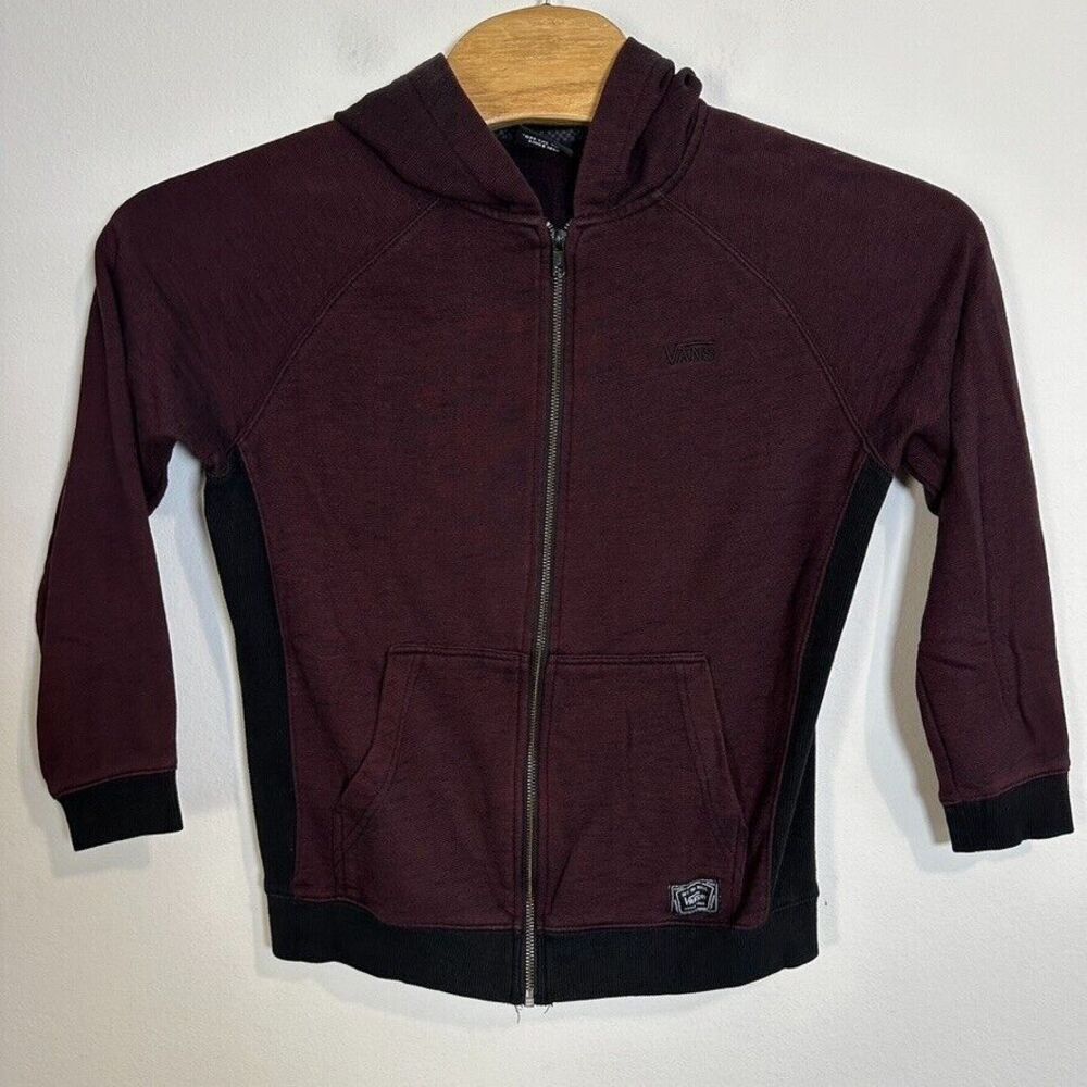 Vans Casual Hooded Jacket Women's Large Maroon/Black Full Zip Skater Y2K Grunge